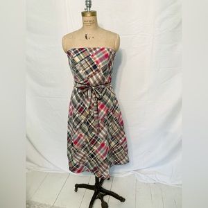 American Eagle Outfitters Strapless Madras Plaid Dress